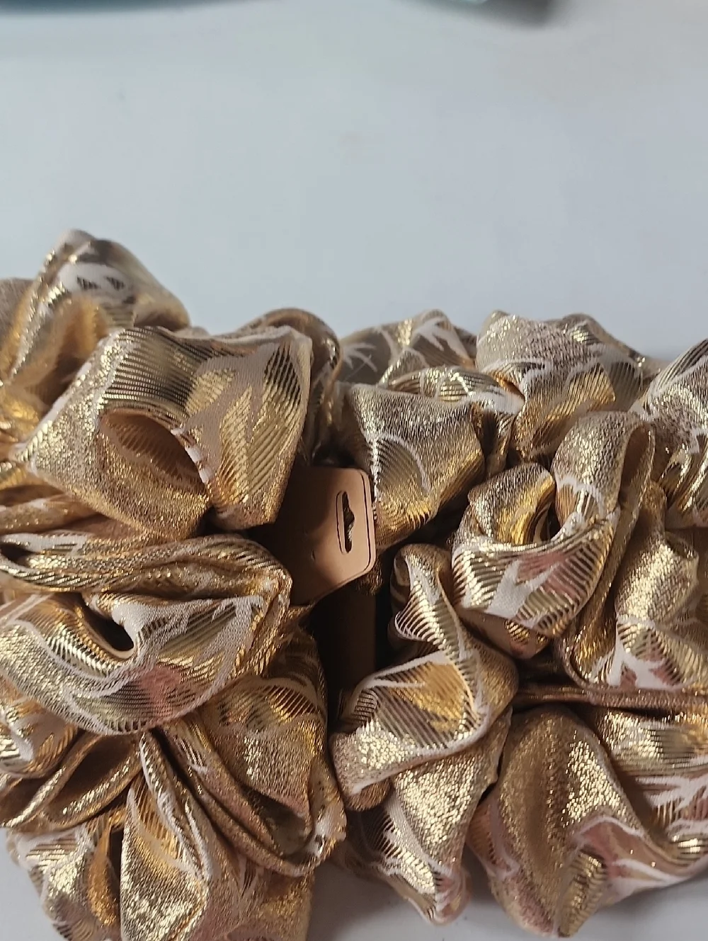 Gold Metallic Floral Scrunchies - Set of 2 For $15